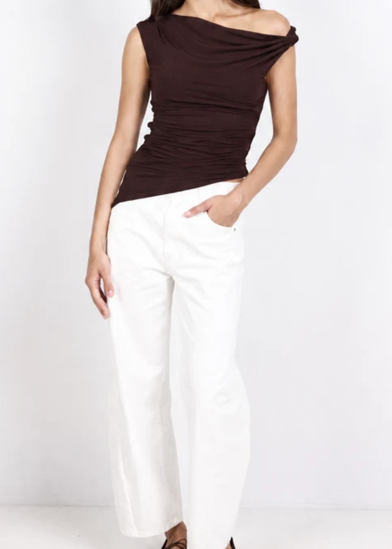 Campaign Chocolate Off The Shoulder Ruched Top | Abbey Road Kaikoura