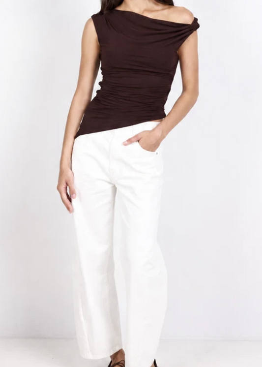 Campaign Chocolate Off The Shoulder Ruched Top | Abbey Road Kaikoura
