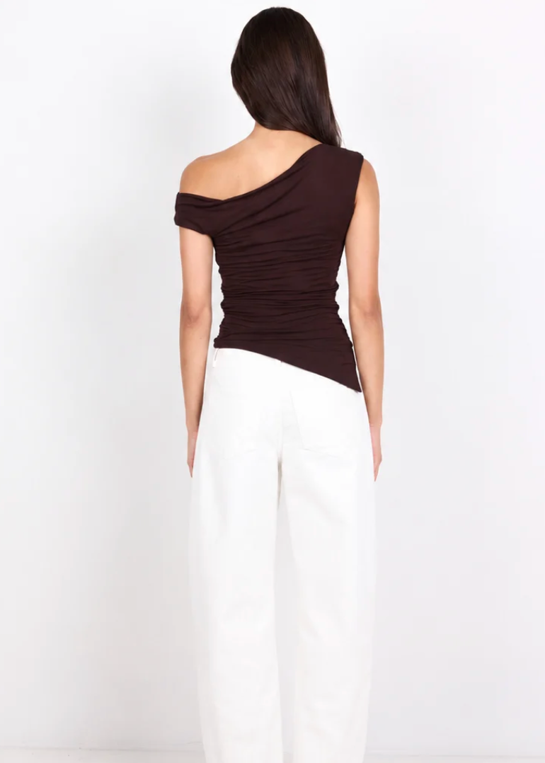 Campaign Chocolate Off The Shoulder Ruched Top | Abbey Road Kaikoura