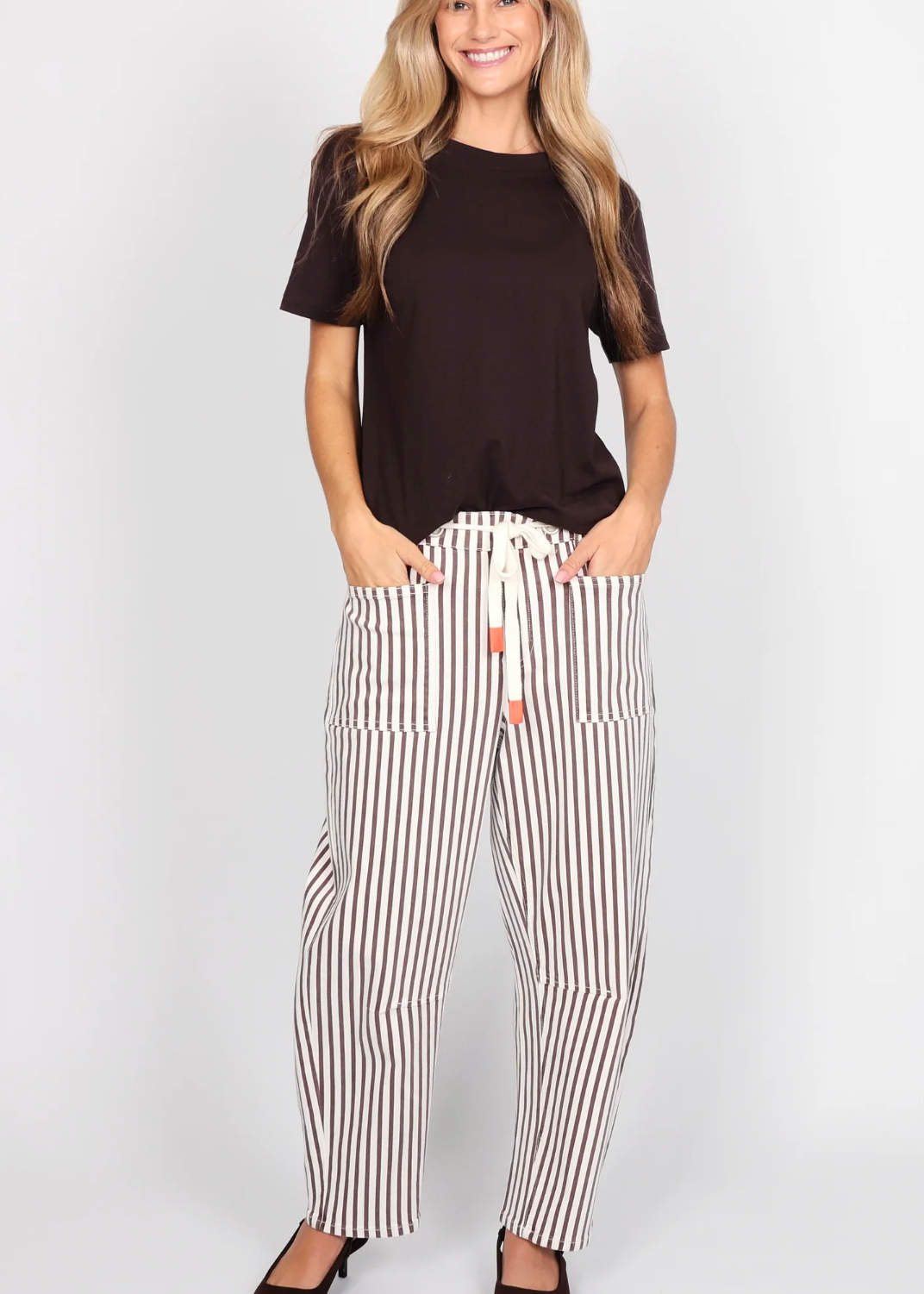 Carter Barrel Jean - Chocolate Stripe | Abbey Road Kaikoura