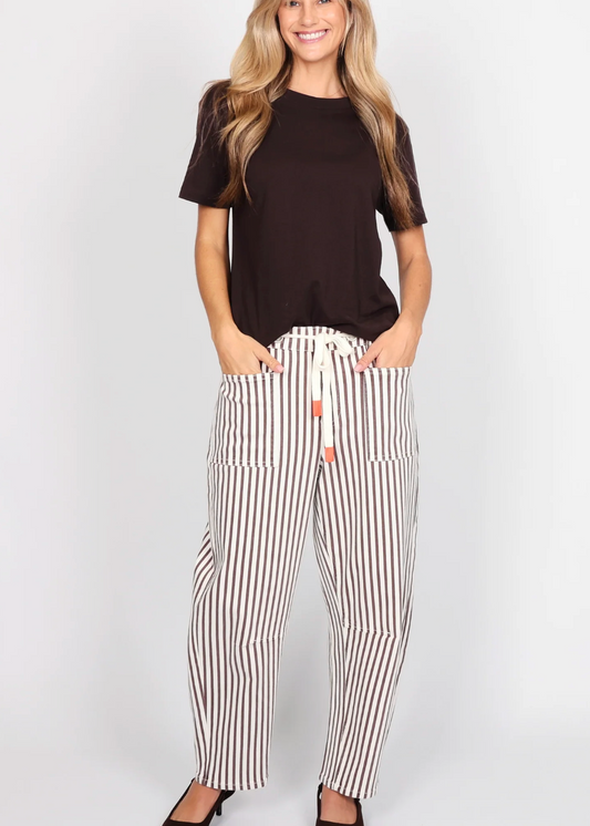 Carter Barrel Jean - Chocolate Stripe | Abbey Road Kaikoura