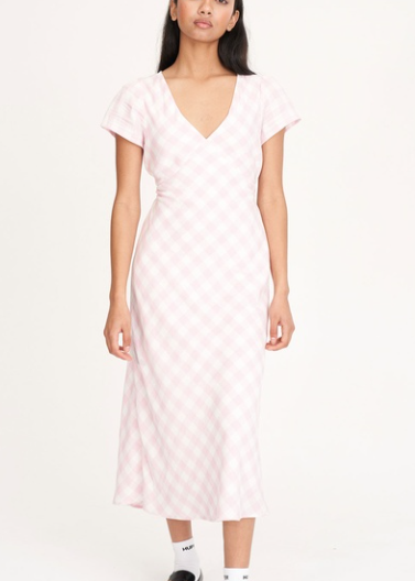 Celine Tie Back Midi Dress Pink /Chalk | Abbey Road Kaikoura 