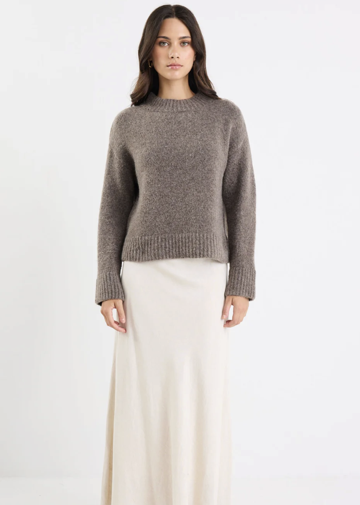 Cocoon Mocha Relaxed Knit Mock Neck Jumper | Abbey Road Kaikoura