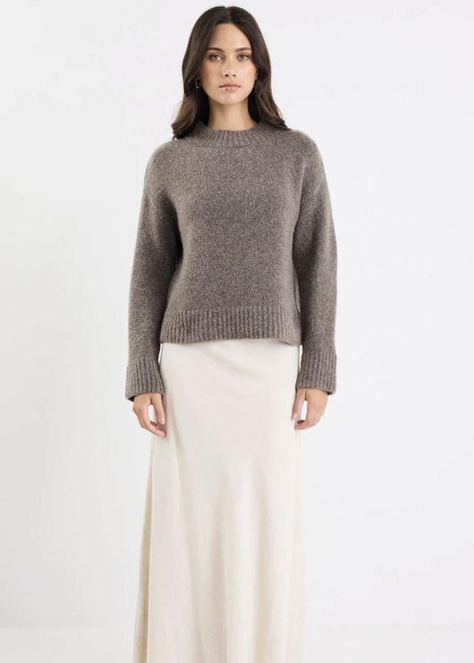 Cocoon Mocha Relaxed Knit Mock Neck Jumper | Abbey Road Kaikoura