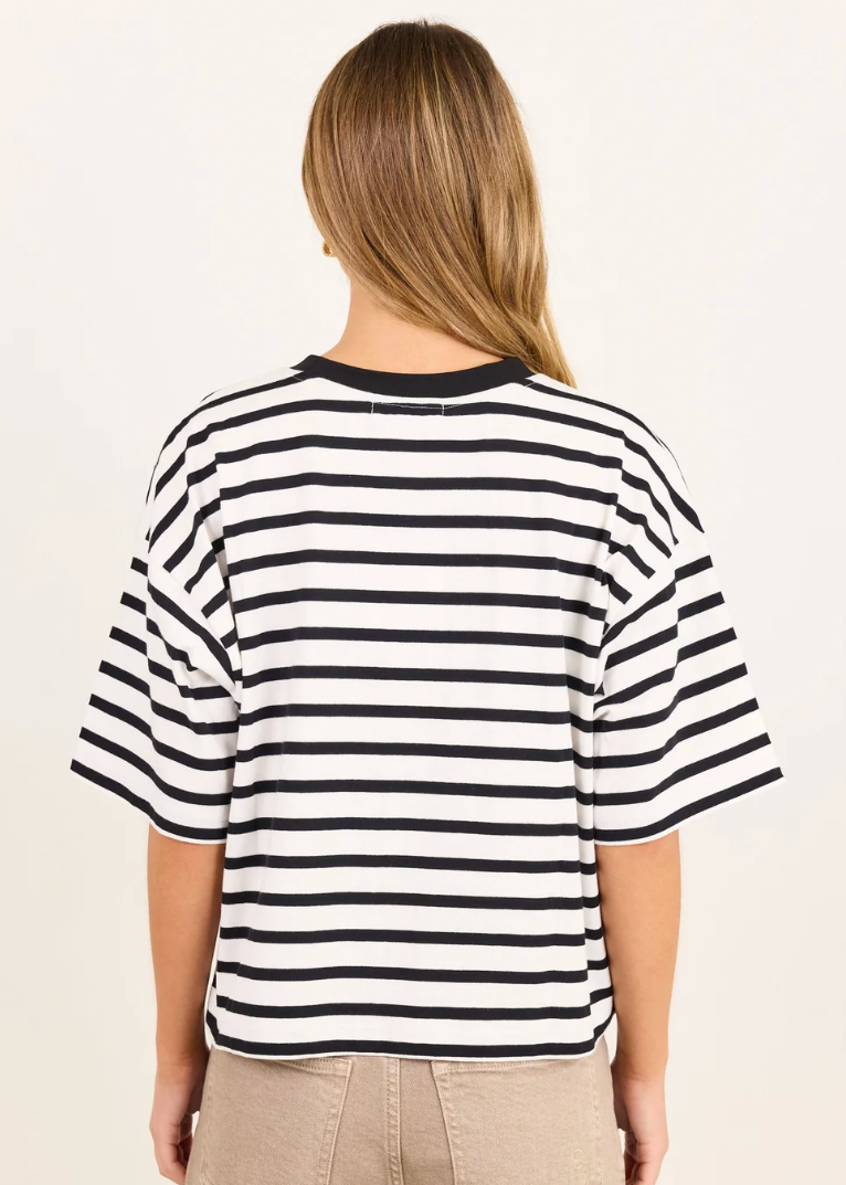 Cohesion Black White Stripe Oversized Contrast Binding Boxy SS Tee | Abbey Road Kaikoura