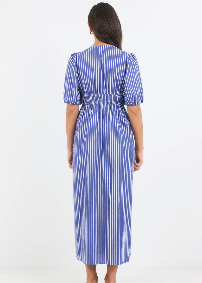 Confide Blue Stripe Deep V Maxi Dress | Abbey Road Kaikoura