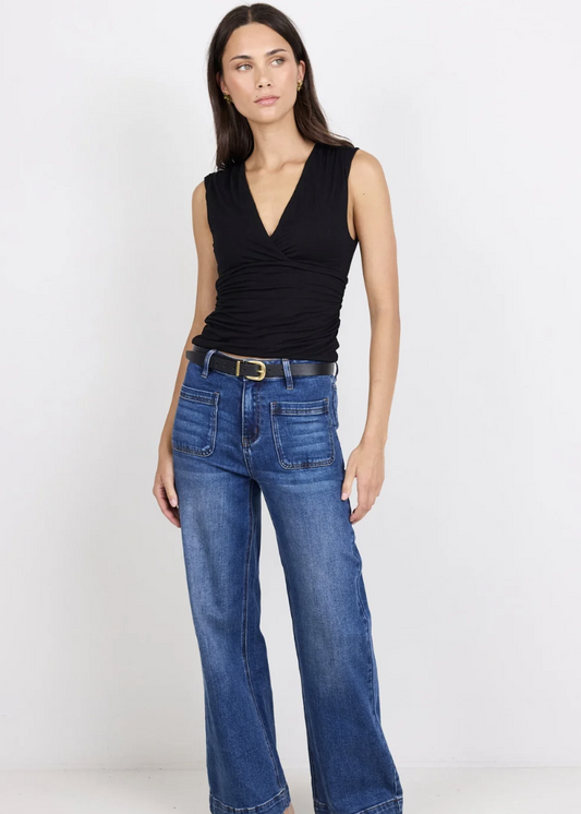 Connect Black Jersey Cross Front Top | Abbey Road Kaikoura