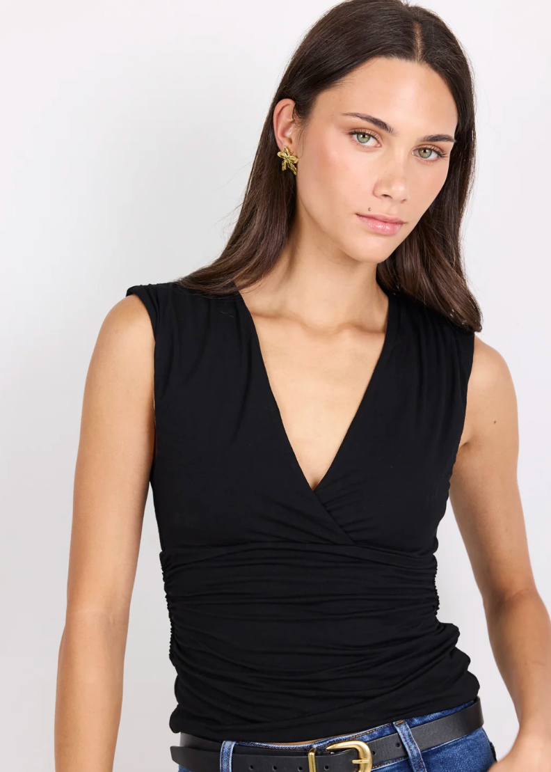Connect Black Jersey Cross Front Top | Abbey Road Kaikoura
