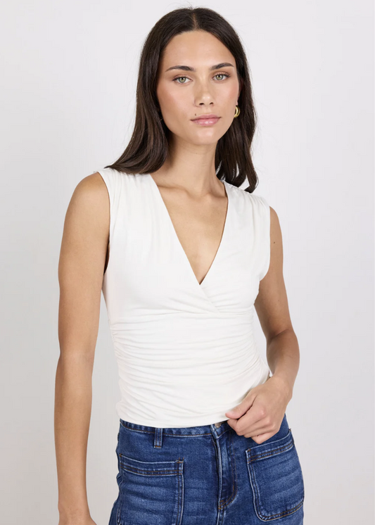 Connect Ivory Jersey Cross Front Top | Abbey Road Kaikoura