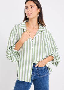 Connection Moss Stripe Drop Shoulder LS Shirt | Abbey Road Kaikoura