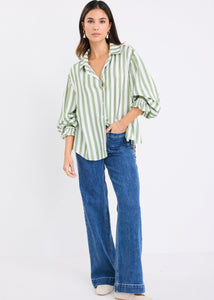 Connection Moss Stripe Drop Shoulder LS Shirt | Abbey Road Kaikoura