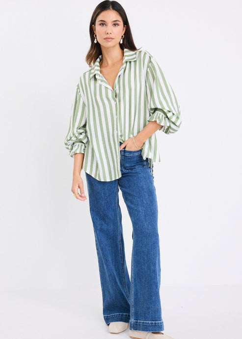 Connection Moss Stripe Drop Shoulder LS Shirt | Abbey Road Kaikoura