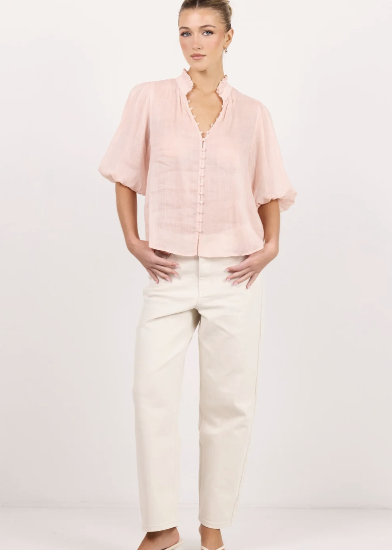Continuance Blush Ramie High Neck Top  | Abbey Road Kaikoura