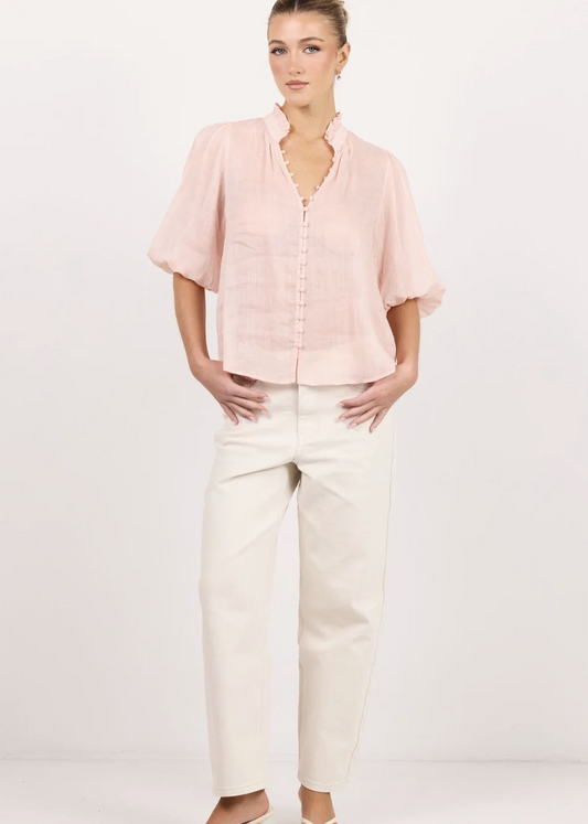Continuance Blush Ramie High Neck Top  | Abbey Road Kaikoura