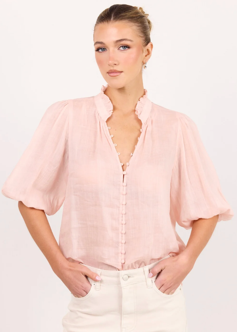 Continuance Blush Ramie High Neck Top  | Abbey Road Kaikoura
