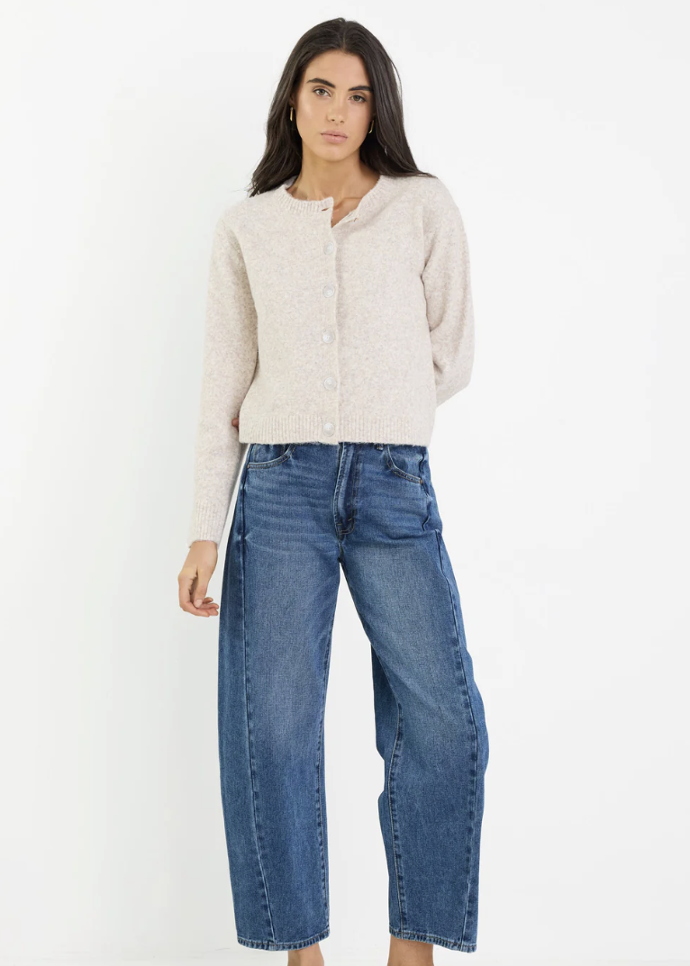 Crest Oat Marle Crewneck Cardigan | Abbey Road Kaikoura