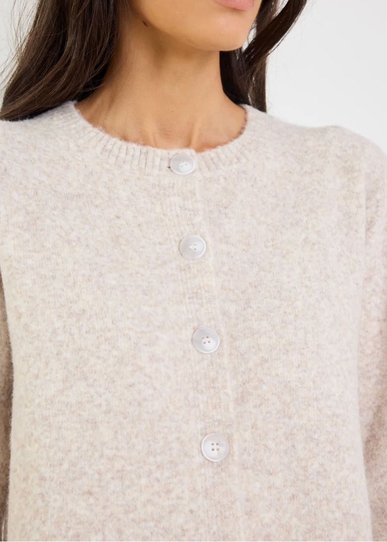Crest Oat Marle Crewneck Cardigan | Abbey Road Kaikoura