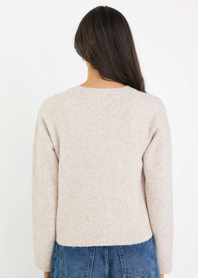 Crest Oat Marle Crewneck Cardigan | Abbey Road Kaikoura