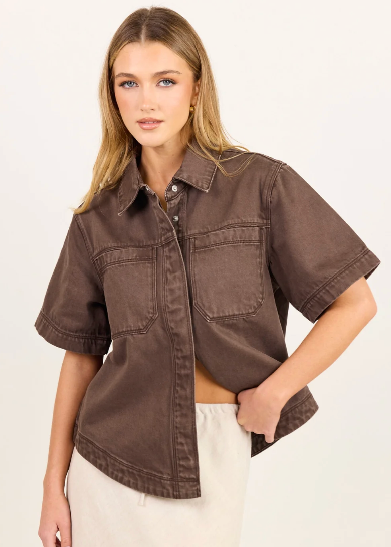 Crucial Denim Shacket Mocha | Abbey Road Kaikoura
