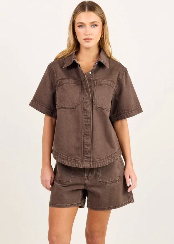 Crucial Denim Shacket Mocha | Abbey Road Kaikoura