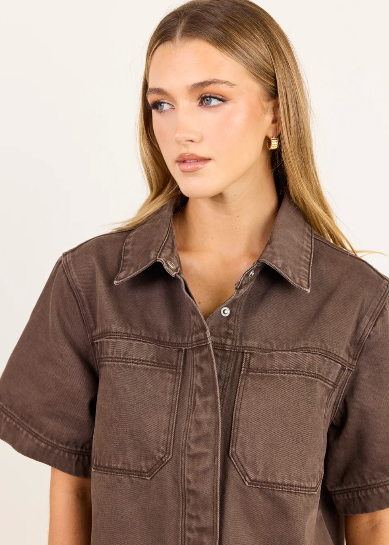 Crucial Denim Shacket Mocha | Abbey Road Kaikoura