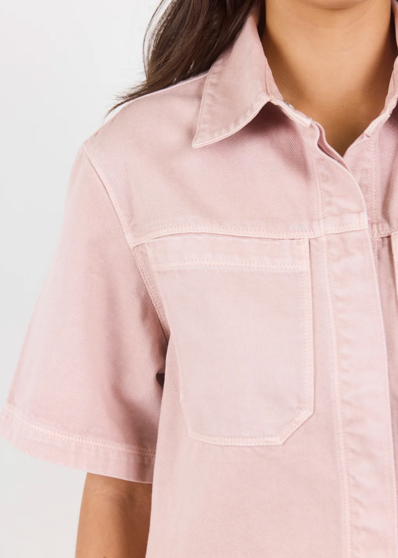 Crucial Pale Pink Denim Short Sleeve Shacket | Abbey Road Kaikoura