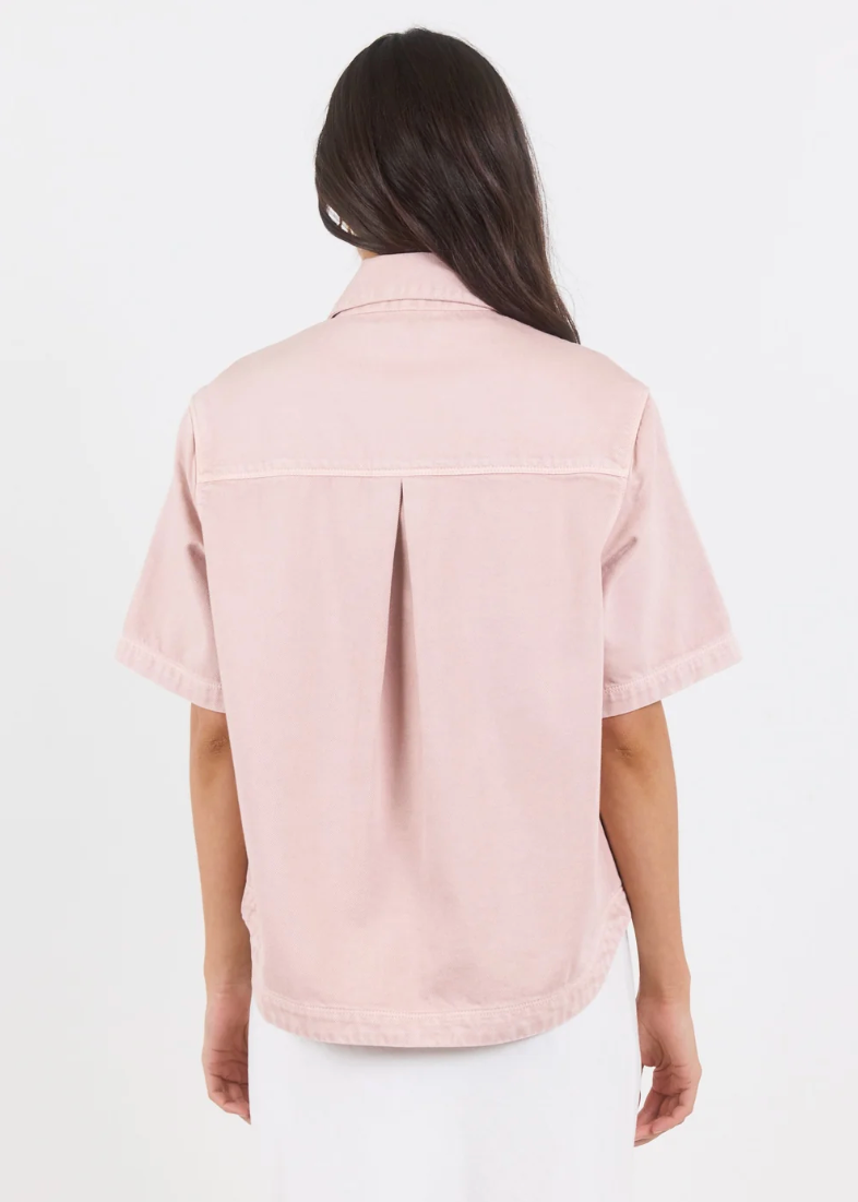 Crucial Pale Pink Denim Short Sleeve Shacket | Abbey Road Kaikoura