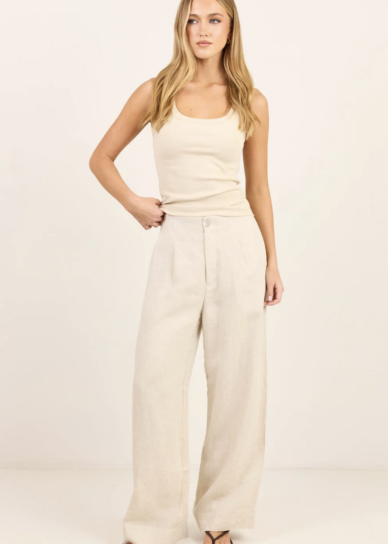 Curator Natural Linen Pleat Front Wide Leg Pant  | Abbey Road Kaikoura