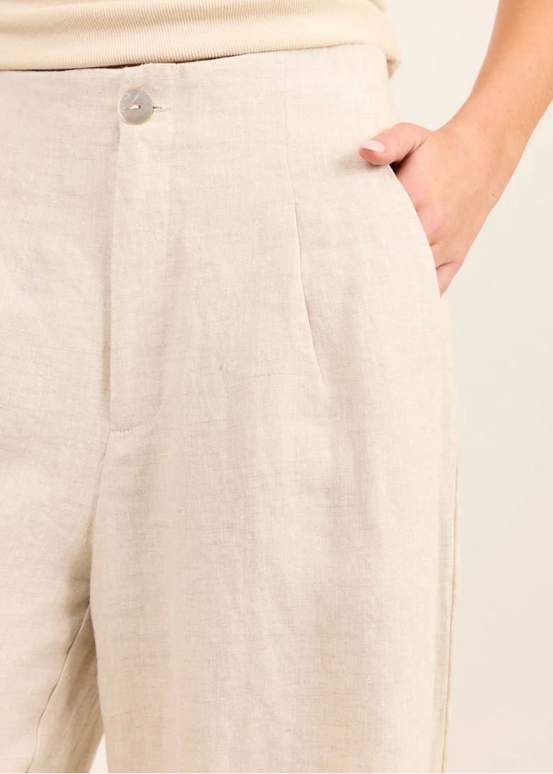 Curator Natural Linen Pleat Front Wide Leg Pant  | Abbey Road Kaikoura