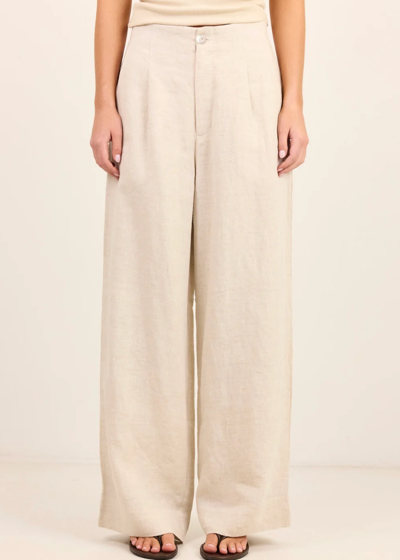 Curator Natural Linen Pleat Front Wide Leg Pant  | Abbey Road Kaikoura