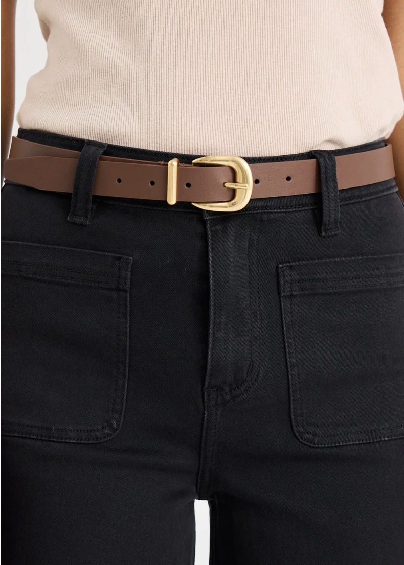 Dark Brown Gold Buckle Leather Belt  | Abbey Road Kaikoura