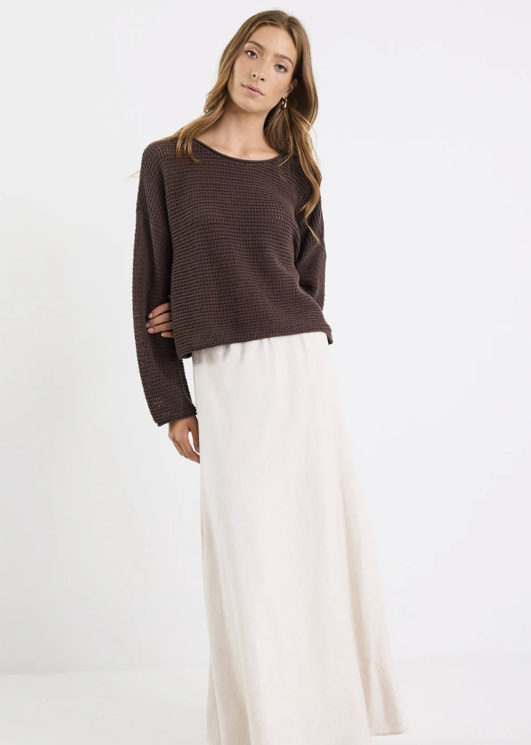 Dawn Chocolate Crochet Knit Jumper | Abbey Road Kaikoura