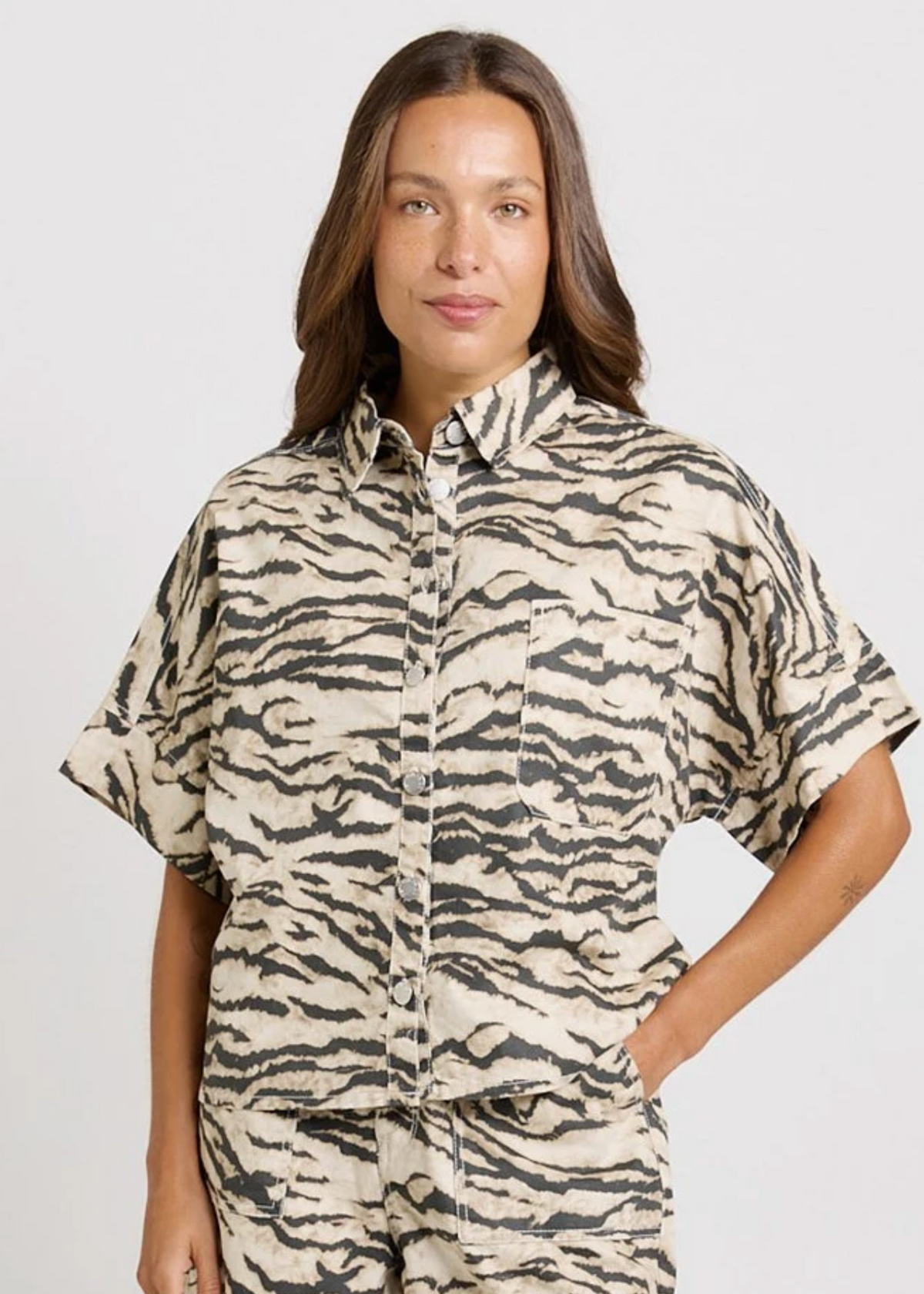 Dawn Denim Shirt - Animal Neutral | Abbey Road Kaikoura