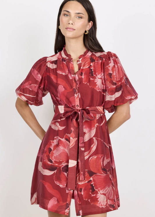 Delphi Large Red Peony Belted Mini Dress | Abbey Road Kaikoura