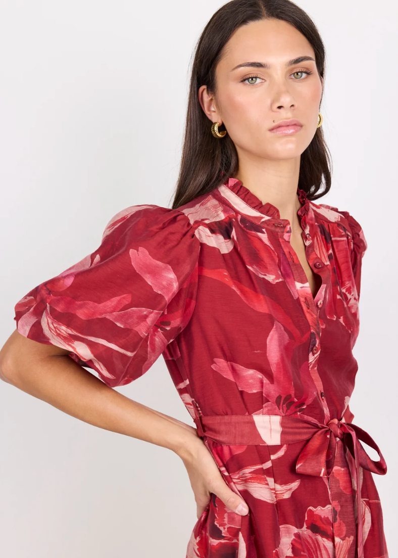 Delphi Large Red Peony Belted Mini Dress | Abbey Road Kaikoura