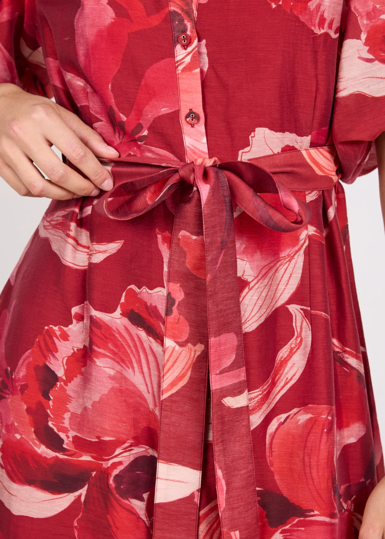 Delphi Large Red Peony Belted Mini Dress | Abbey Road Kaikoura