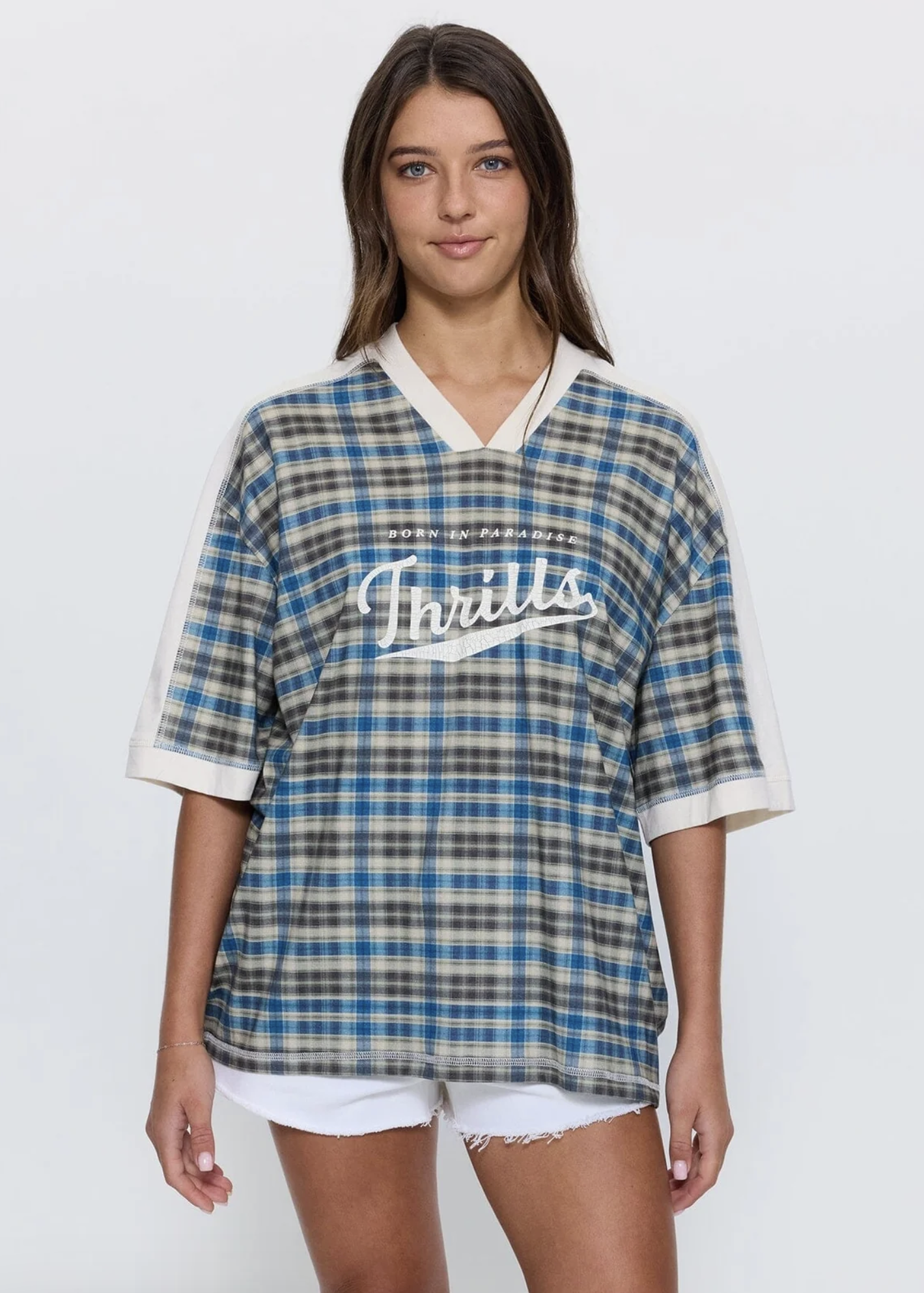 Desert Reverb V Neck Oversized Tee - Dusty Blue  | Abbey Road Kaikoura