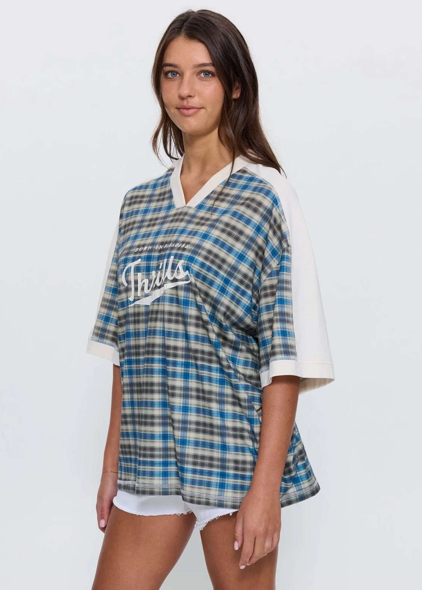 Desert Reverb V Neck Oversized Tee - Dusty Blue  | Abbey Road Kaikoura