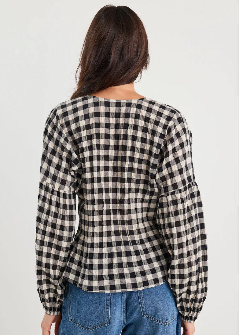 Discovery Black Gingham LS Tie Front Top | Abbey Road Kaikoura