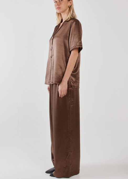 Eddy Crushed Satin Pant - Chocolate Brown | Abbey Road Kaikoura