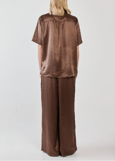 Eddy Crushed Satin Pant - Chocolate Brown | Abbey Road Kaikoura