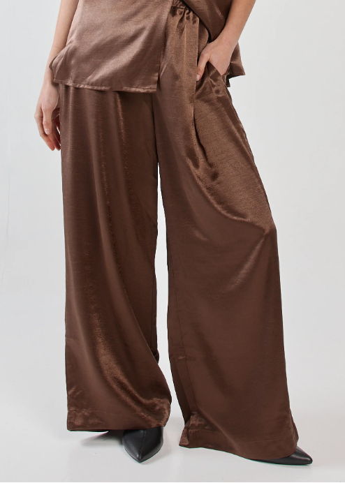 Eddy Crushed Satin Pant - Chocolate Brown | Abbey Road Kaikoura