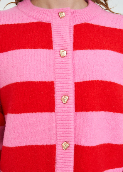 Elle Crop Stripe Cardigan Pink/Red | Abbey Road Kaikoura