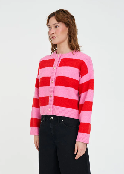 Elle Crop Stripe Cardigan Pink/Red | Abbey Road Kaikoura