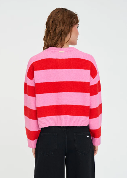Elle Crop Stripe Cardigan Pink/Red | Abbey Road Kaikoura 3