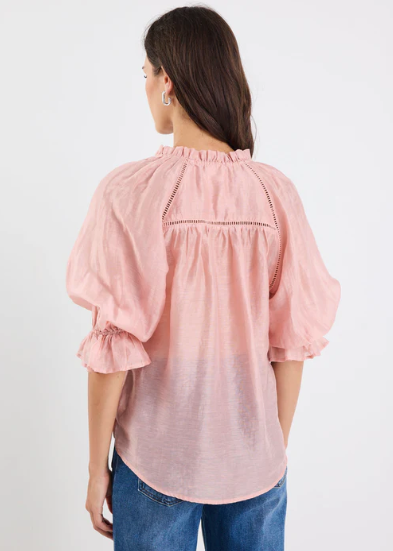 Encounter Blush Textured SS Gathered Button Front Top | Abbey Road Kaikoura