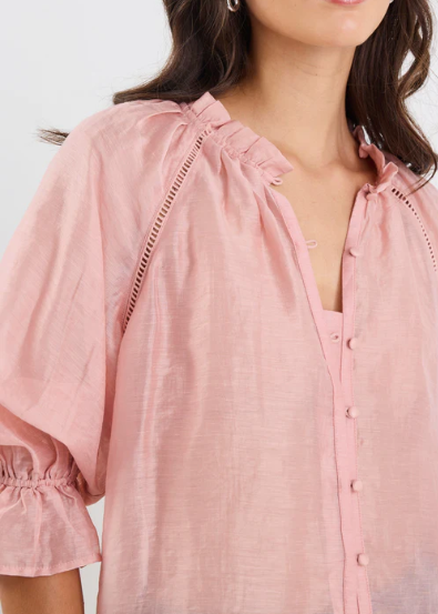 Encounter Blush Textured SS Gathered Button Front Top | Abbey Road Kaikoura