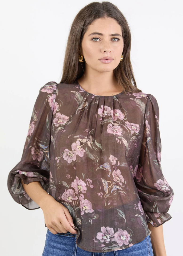 Endless Chocolate Floral Blouson LS Top | Abbey Road Kaikoura