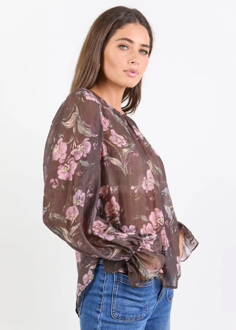 Endless Chocolate Floral Blouson LS Top | Abbey Road Kaikoura