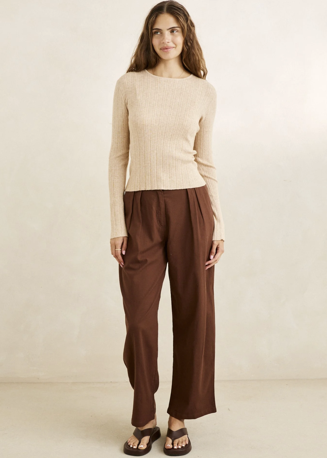 Essential Long Sleeve Knit Top Oat | Abbey Road Kaikoura